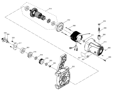 MOTOR Diagram and Parts List for Type 1 Porter Cable Table Saw